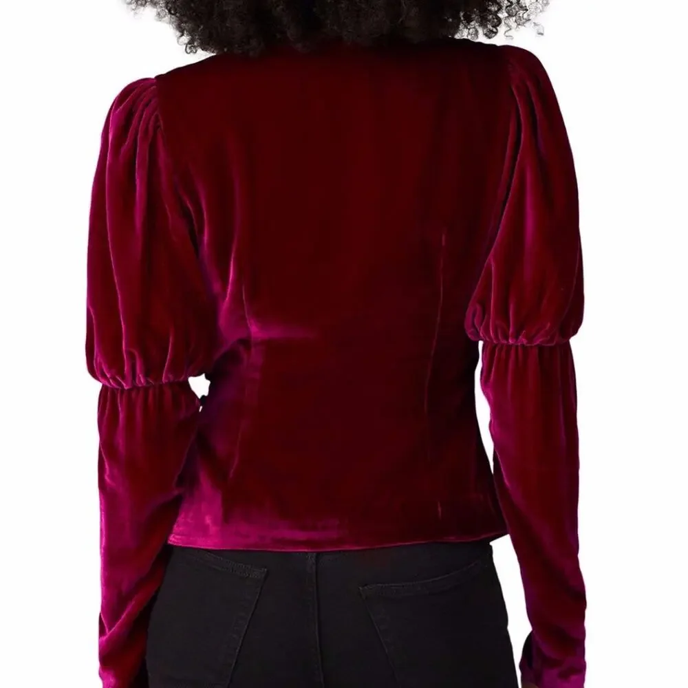 Cinq à Sept Theo Velvet Faux Wrap top pink - XS